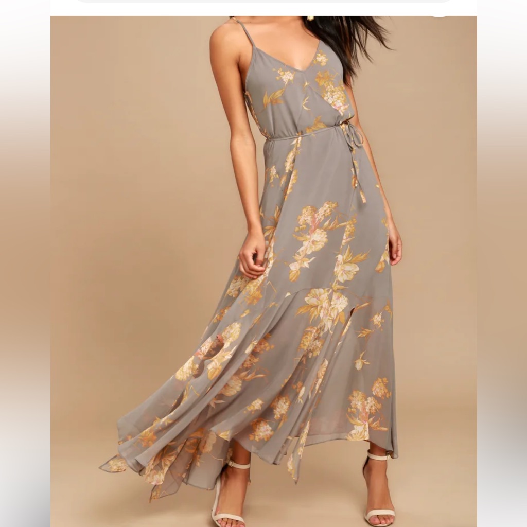 Lulus Feeling Freesia Grey Floral Print Maxi Dress